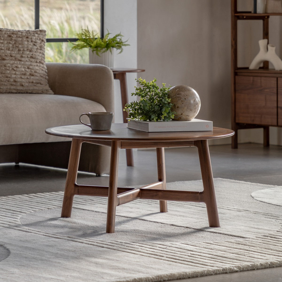 Picasso Round Coffee Table Walnut lifestyle