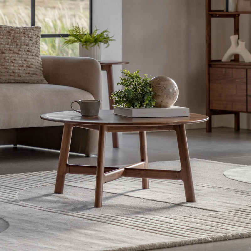 Picasso Round Coffee Table Walnut lifestyle