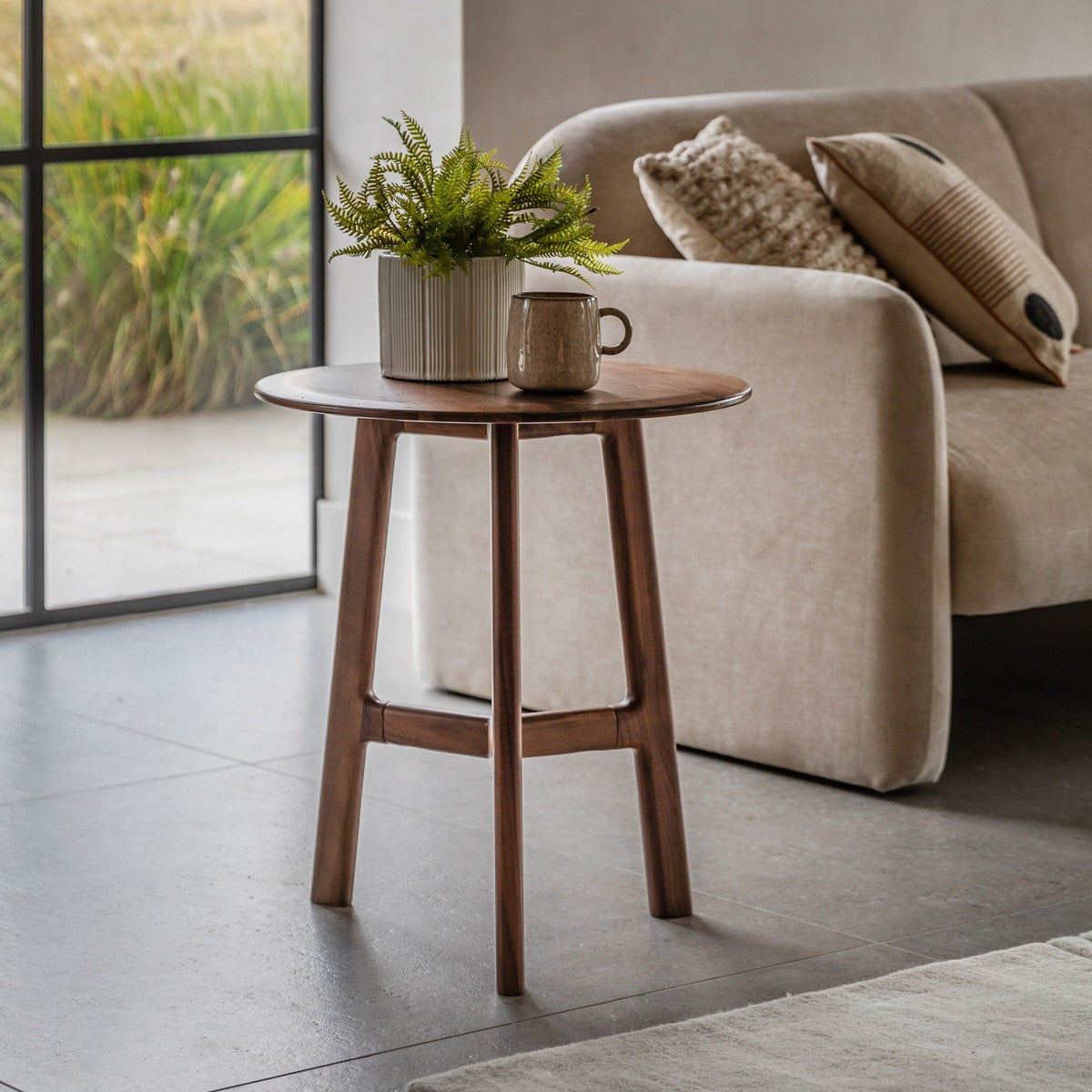 Picasso Round Side Table Walnut lifestyle