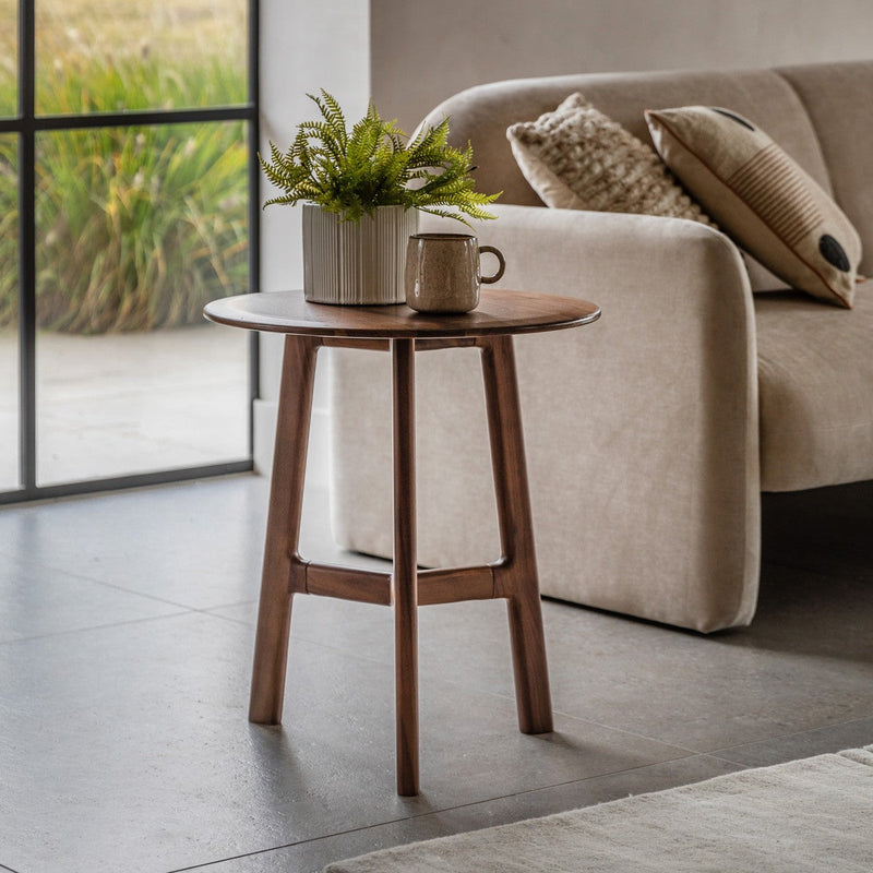Picasso Round Side Table Walnut lifestyle