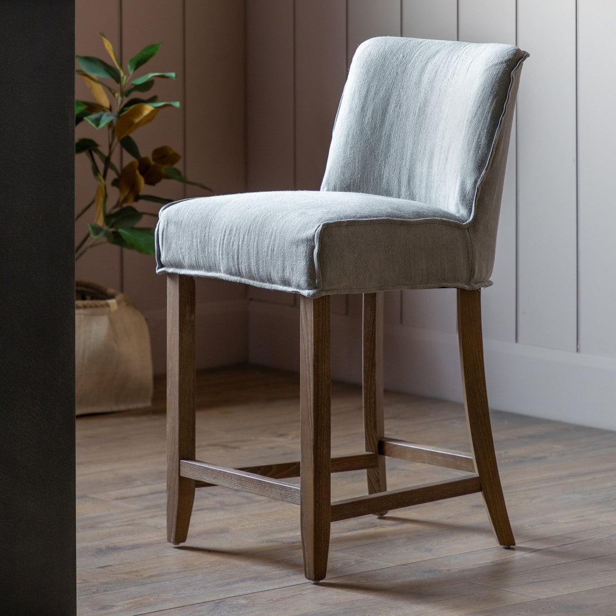 Viking Stool Grey Linen lifestyle