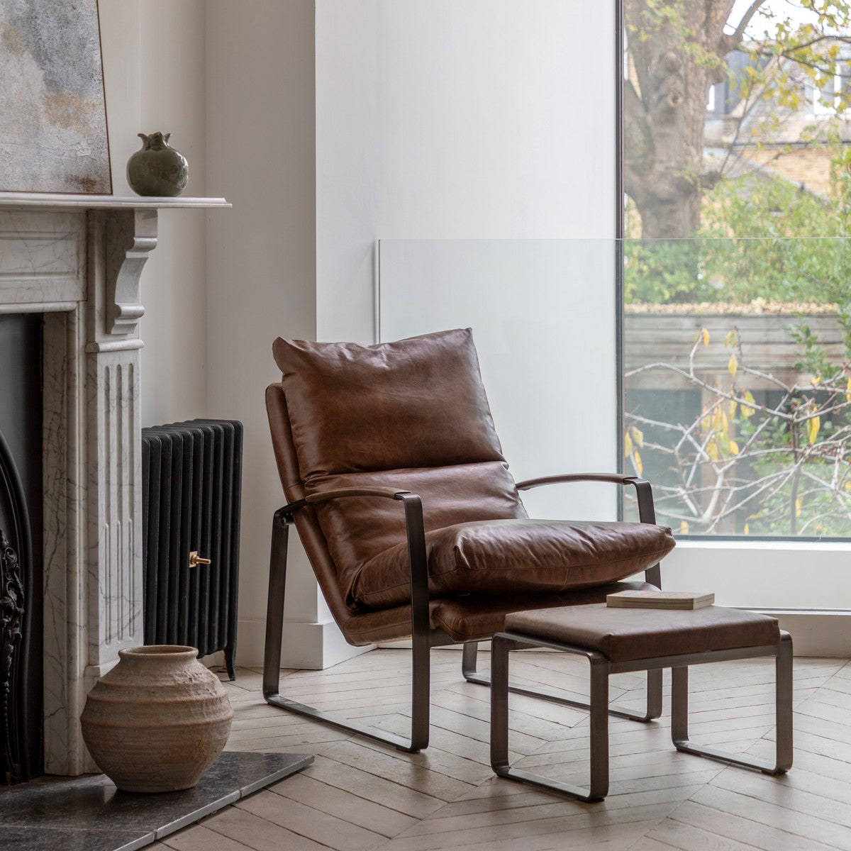 Atlas Accent Chair Brown Leather lifestyle
