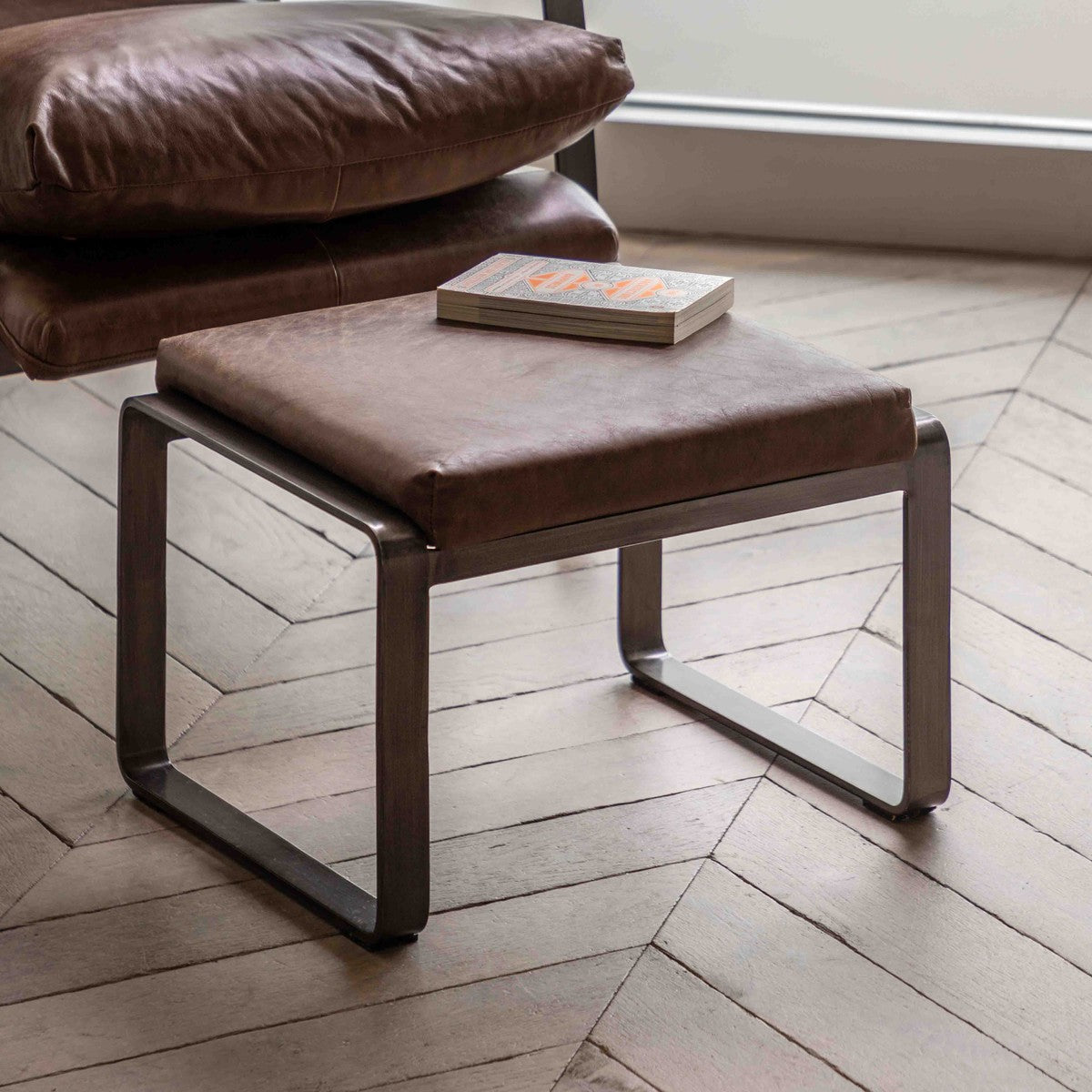 Atlas Footstool Brown Leather lifestyle