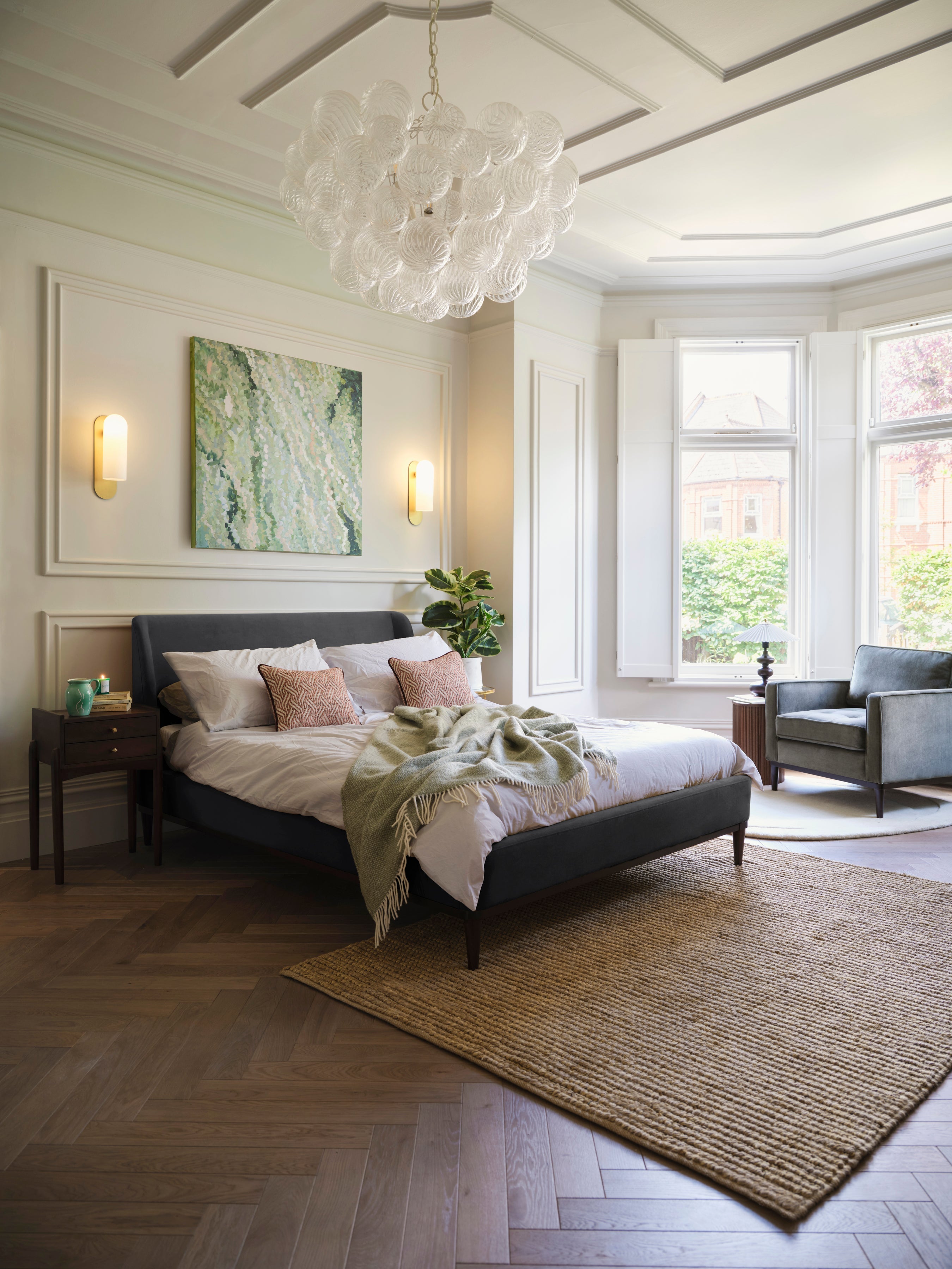 Ava Double Bed Velvet Charcoal lifestyle