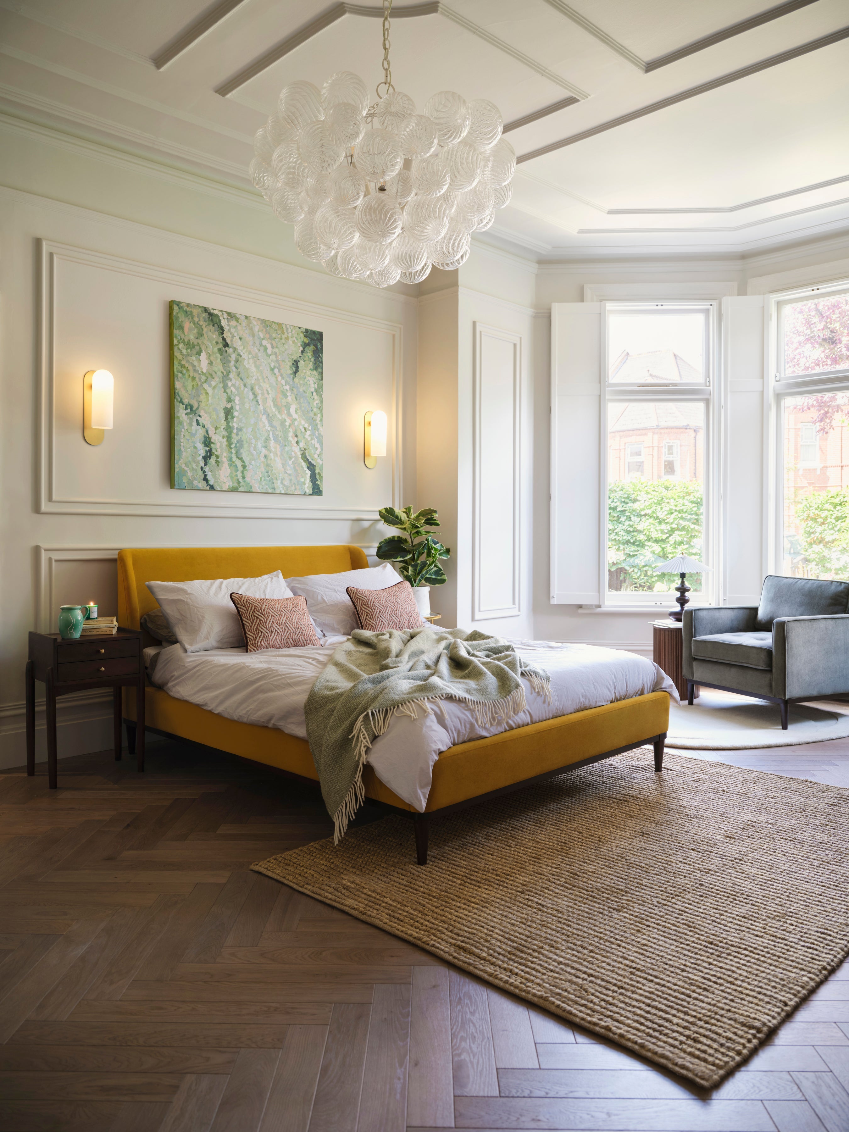 Ava Double Bed Velvet Mustard lifestyle