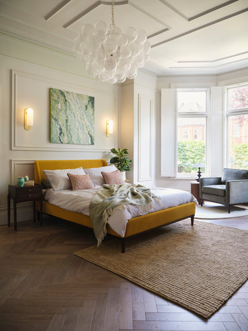 Ava Double Bed Velvet Mustard lifestyle