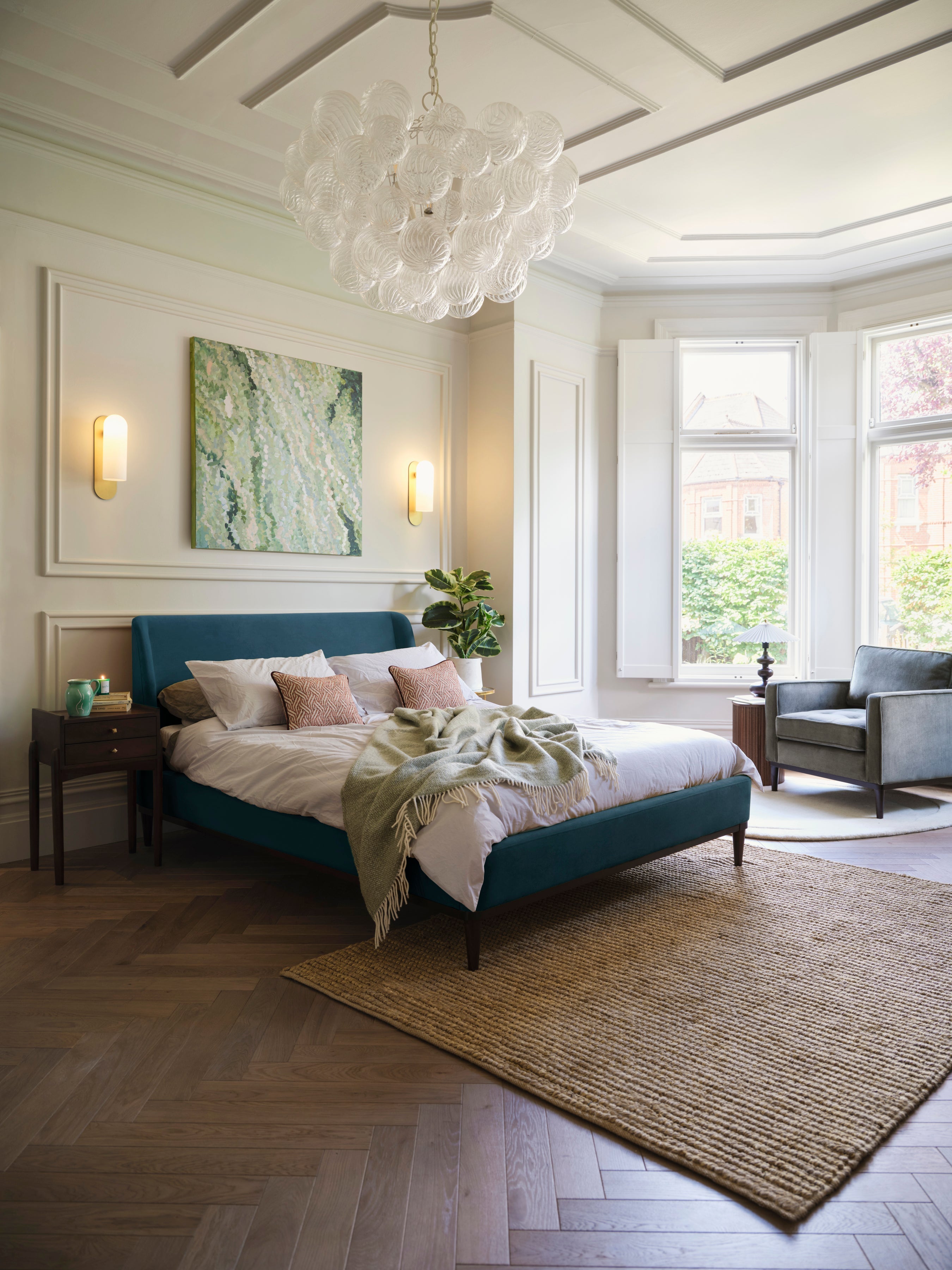 Ava King Bed Velvet Teal lifestyle