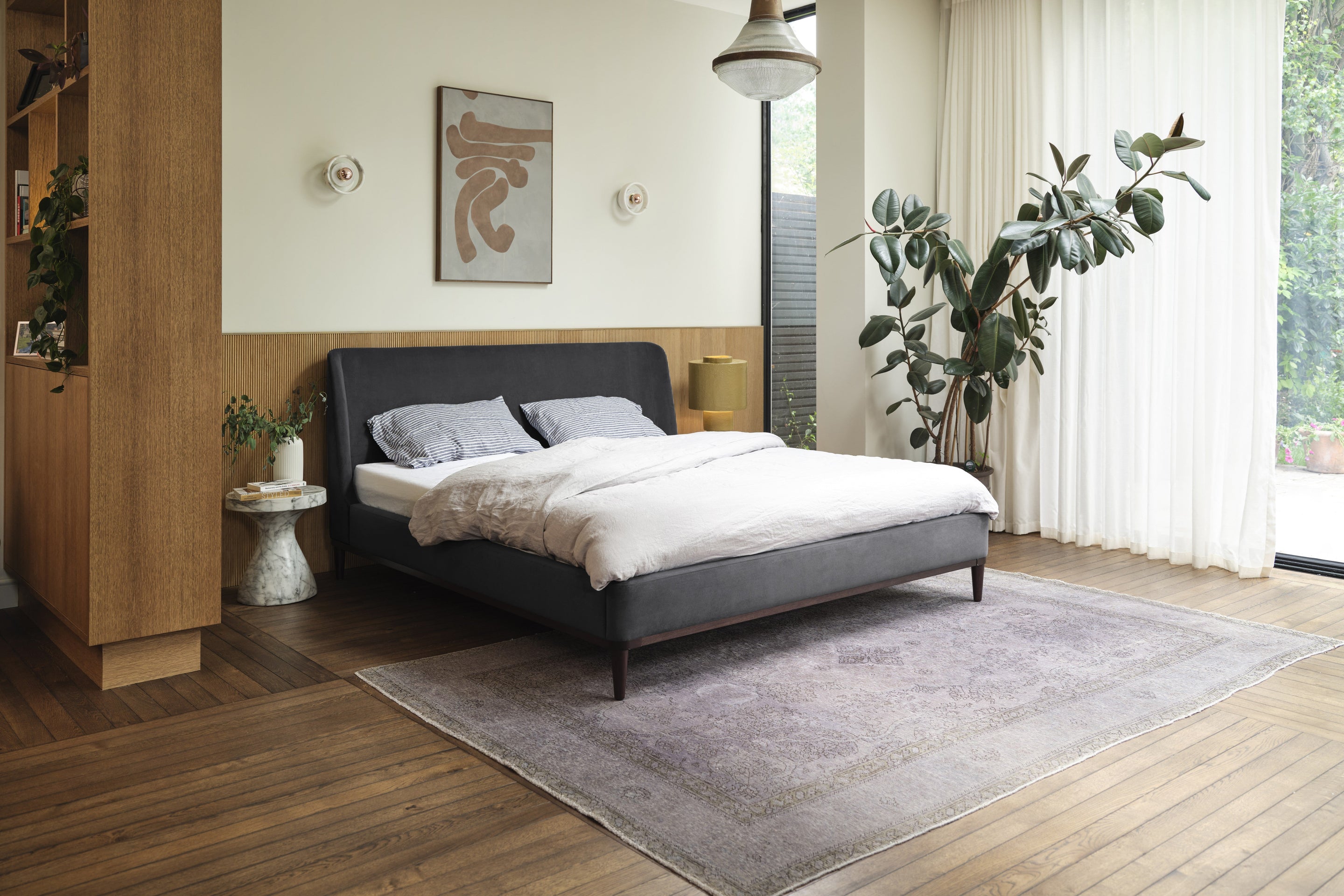 Ava Super King Bed Velvet Charcoal lifestyle