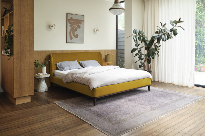 Ava Super King Bed Velvet Mustard lifestyle