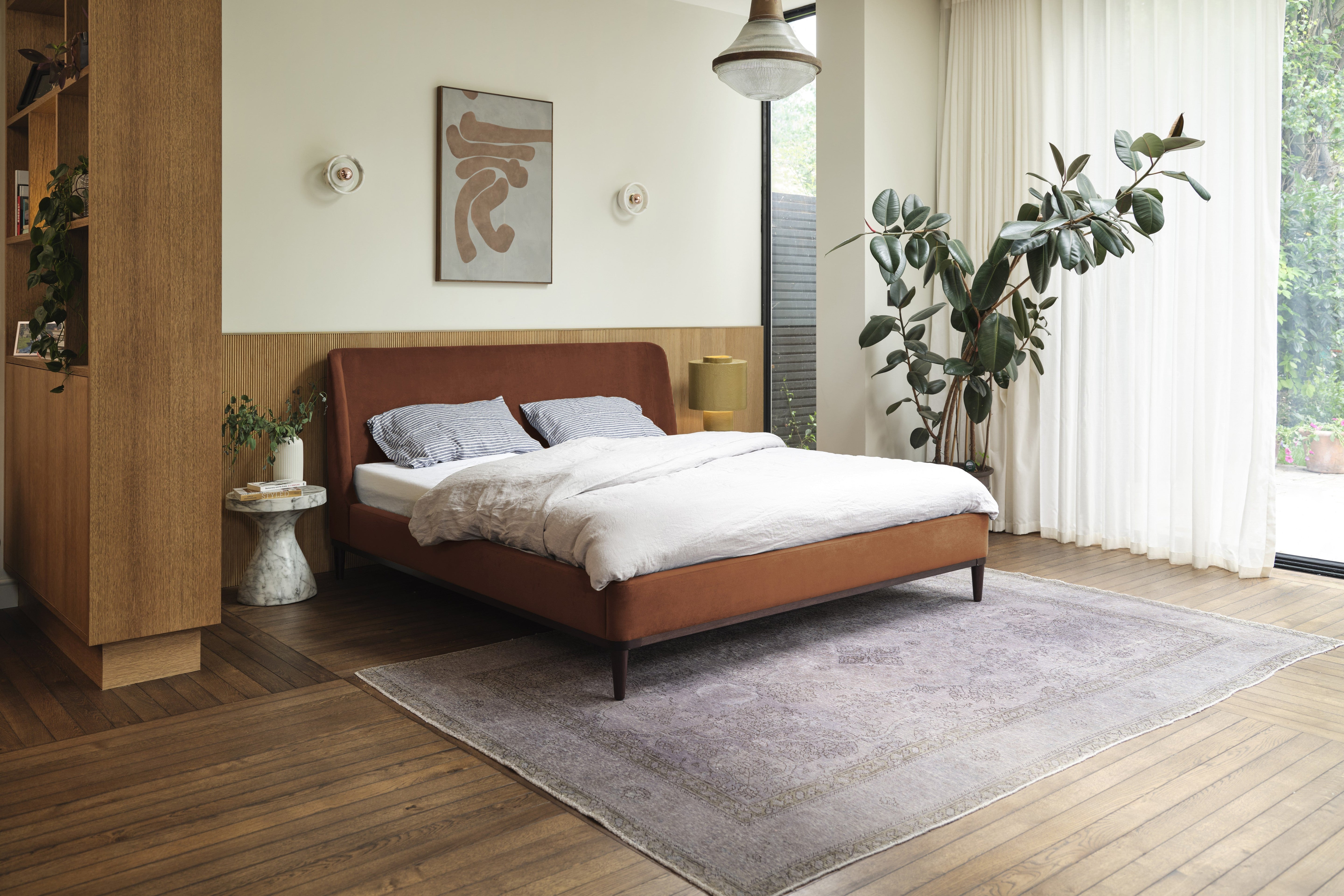 Ava Super King Bed Velvet Umber lifestyle