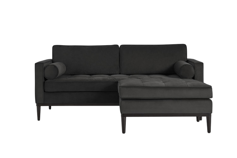Mies 2-Seater Sofa with Ottoman — Velvet Charcoal