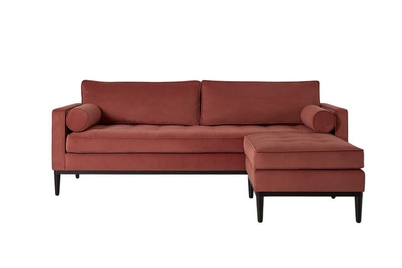 Mies 3-Seater Sofa with Ottoman — Velvet Brick
