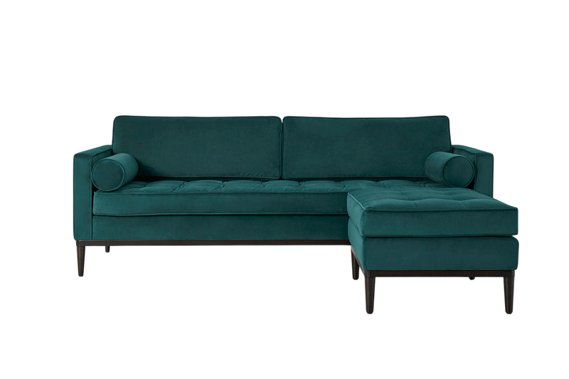 Mies 3-Seater Sofa with Ottoman — Velvet Kingfisher