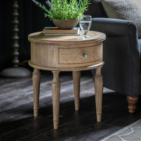 Mustique Round 1 Drawer Side Table Gallery Direct Homebound